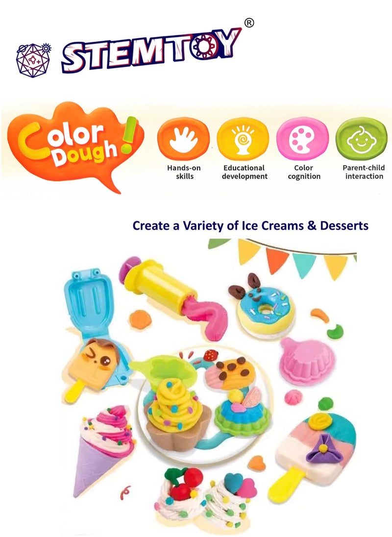 STEMTOY - DIY Playdough Set Ice Cream & Dessert Play Dough Tool Kit with 5 Colors Clay, 6 Molds, Ice Cream Maker, Creative Role-Play Toy for Kids, Fun Ice Cream Shop & Kitchen Pretend Play for Boys & Girls Ages 3+, Birthday Gift - Image 1