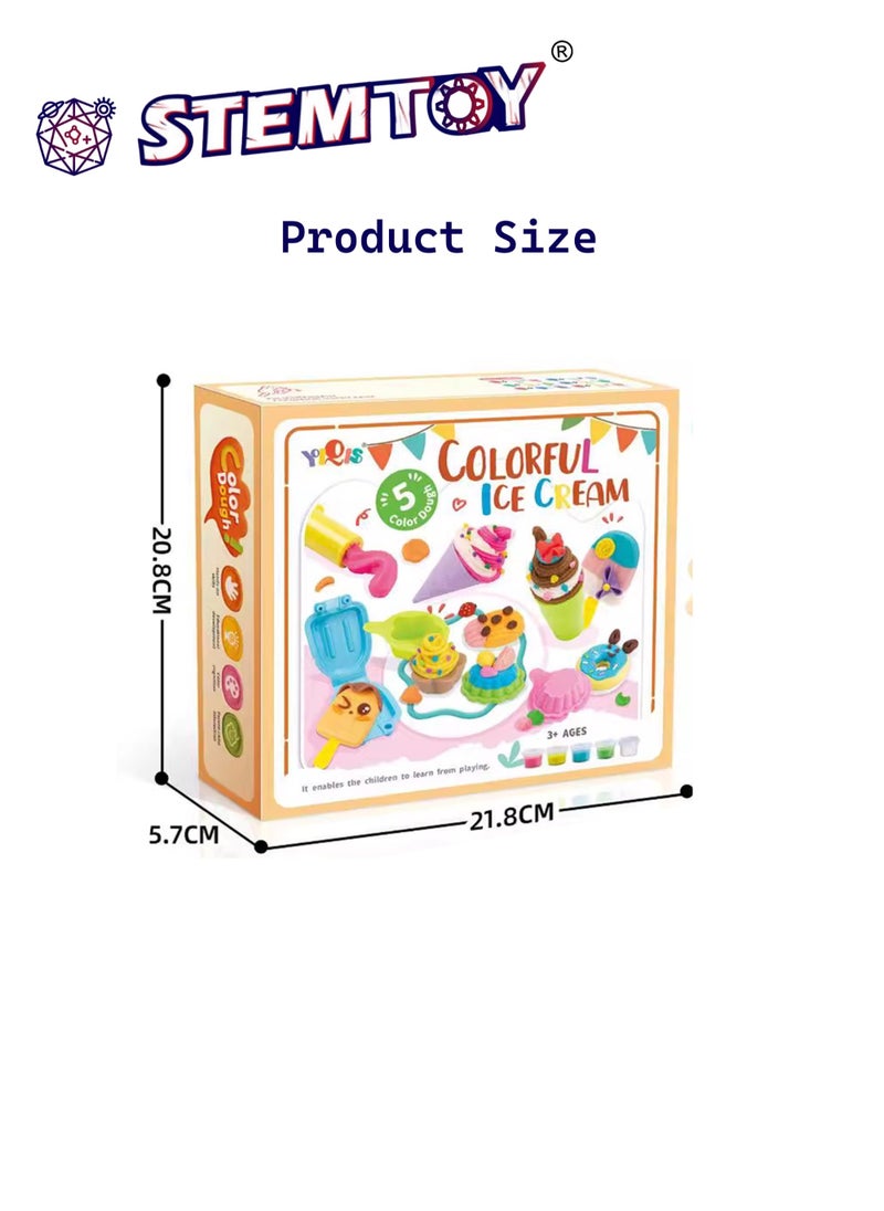 STEMTOY - DIY Playdough Set Ice Cream & Dessert Play Dough Tool Kit with 5 Colors Clay, 6 Molds, Ice Cream Maker, Creative Role-Play Toy for Kids, Fun Ice Cream Shop & Kitchen Pretend Play for Boys & Girls Ages 3+, Birthday Gift - Image 1