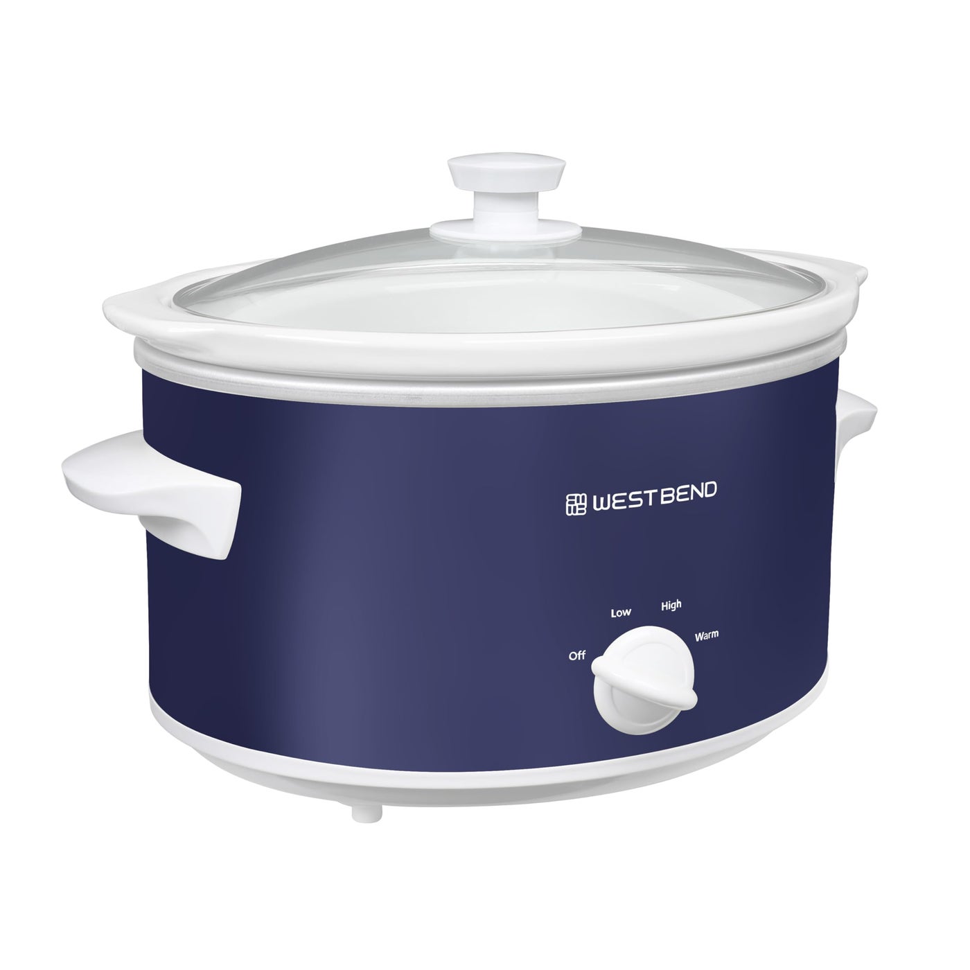 West Bend Slow Cooker 4-Quart Manual Crockery Style with Dishwasher Safe Oval Ceramic Crockpot and Glass Lid Two Temperature Settings Plus Keep Warm, 210-Watts, Navy