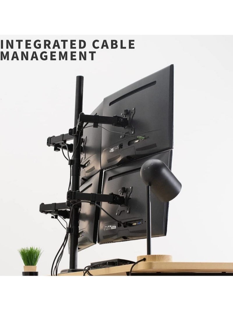 13 to 30 inch Monitor Free-Standing Mount, Fully Adjustable Desk Stand, Holds 4 Flat or Curved Display Screens - Image 4