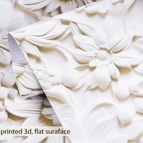 ReWallpaper Embossed Floral Wallpaper Modern Faux 3D Wall Panels Peel and Stick Wallpaper Cream White Flowers Wall Paper Stickers for Bedroom Bathroom Waterproof Contact Paper for Walls 17.5in×10ft - Image 4