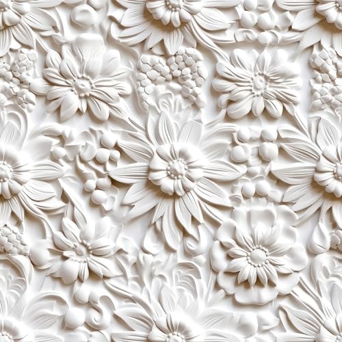 ReWallpaper Embossed Floral Wallpaper Modern Faux 3D Wall Panels Peel and Stick Wallpaper Cream White Flowers Wall Paper Stickers for Bedroom Bathroom Waterproof Contact Paper for Walls 17.5in×10ft - Image 1