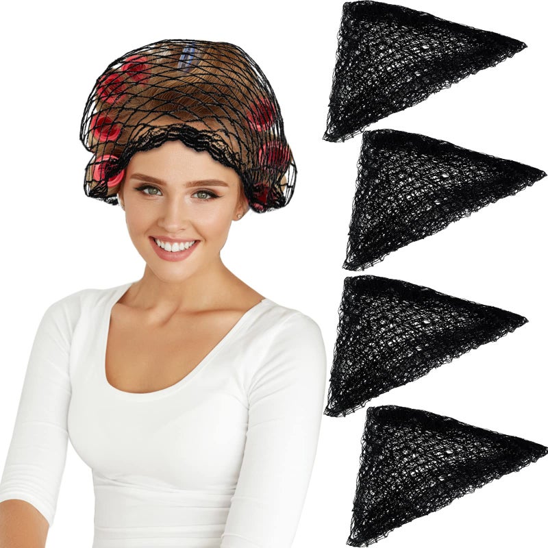 شبكة شعر مثلثية من WILLBOND قطنية للنساء لتثبيت الشعر أثناء النوم 35 x 35 x 57 بوصة باللون الأسود 4