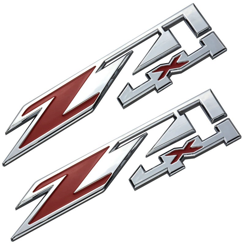 Aimoll 2pcs Z71 4x4 Emblems for GMC Chevy Silverado Sierra Tahoe Suburban New 1500 2500 3500 Decal Chrome Red