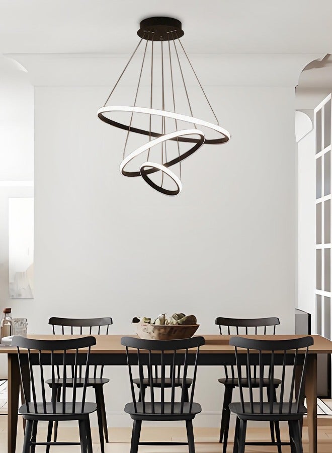Three-color band remote-controlled circular ceiling lamp for living room, modern and luxurious ceiling lamp for bedroom and dining room, circular ring creative LED smart lamp - Image 1