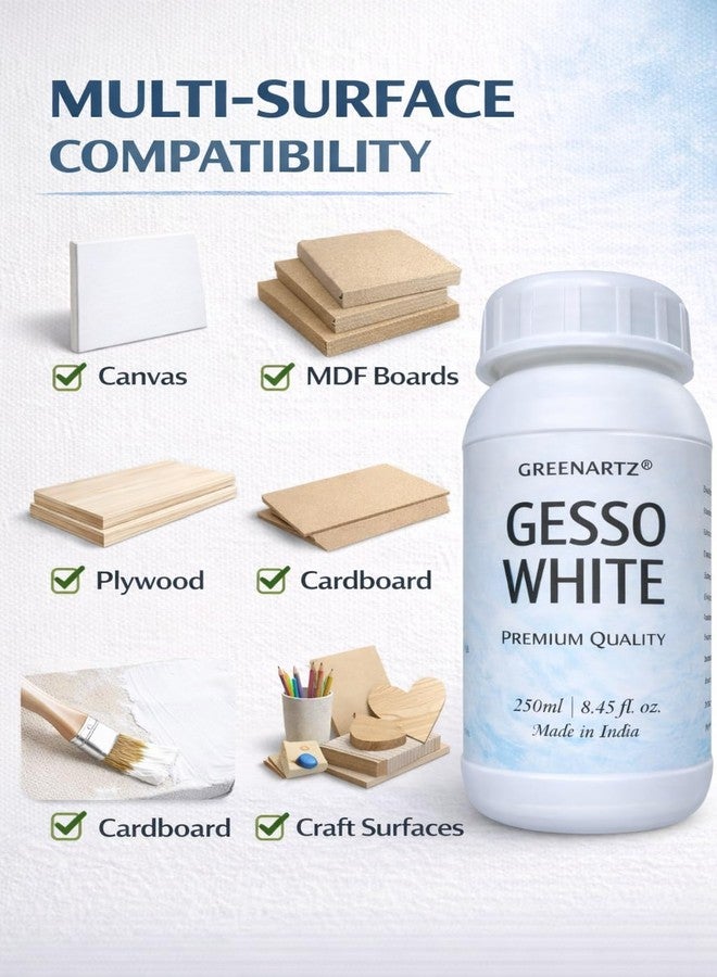 GREENARTZ® 2pcs x 250ml GESSO White for Acrylic paintings, oil painting | Water based non toxic universal Primer | Texture Medium for Any Surface - Image 4