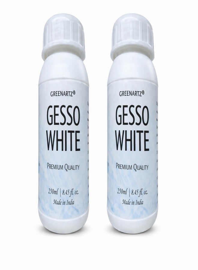 GREENARTZ® 2pcs x 250ml GESSO White for Acrylic paintings, oil painting | Water based non toxic universal Primer | Texture Medium for Any Surface - Image 1