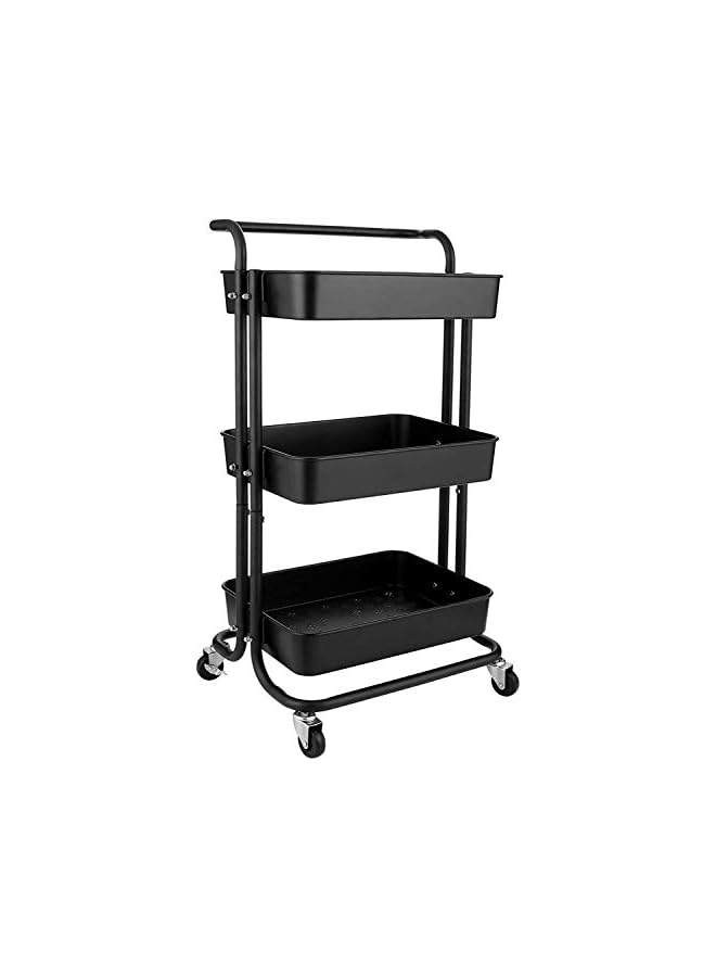 Zaboon Rolling Utility Cart Storage Shelves Multifunction Storage Trolley Service Cart With Mesh Basket Handles And Wheels Easy Assembly For Bathroom Kitchen Office (Black) - Image 2