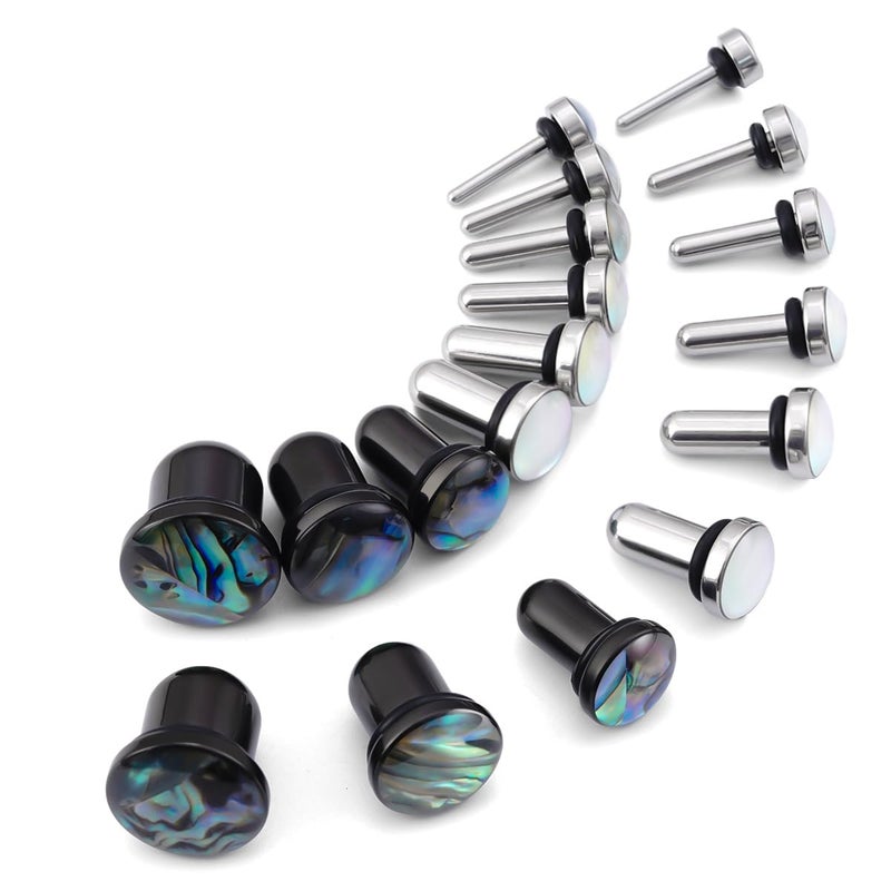 TBOSEN 18PCS Surgical Stainless Steel Stretching Kit Plugs Expander Single Flat Top Body Piercing Jewelry Set 14G-00G - Image 1