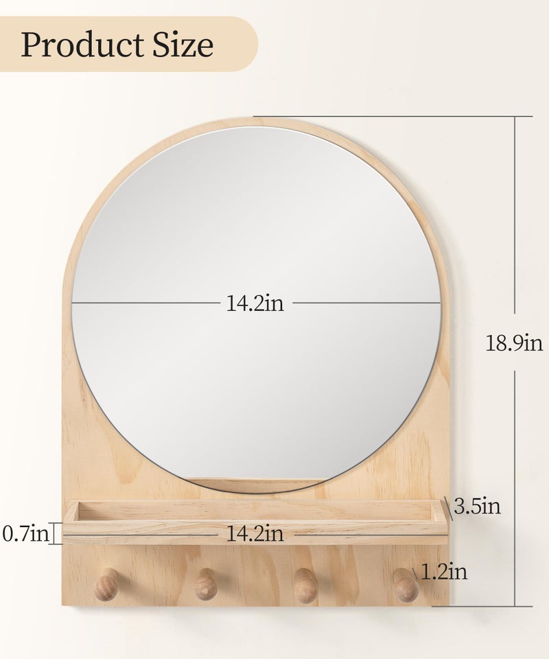 Maxpeuvon Nursery Mirror, Boho Circle Mirror Wall Mount Natural Wood Shelf Hanging Arch Modern Wall Decor for Nursery Living Room Entryway Hallway Bathroom, 14x18 Inch - Image 3