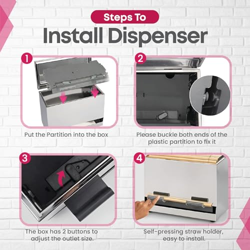 LuxCollections Stainless Steel Straw Dispenser - Holds Up To 200 Straws - Metal Drinking Straw Holder With Lid - For Commercial Shop Counter or Home Kitchen - Includes 20 Bamboo Straws - Image 4