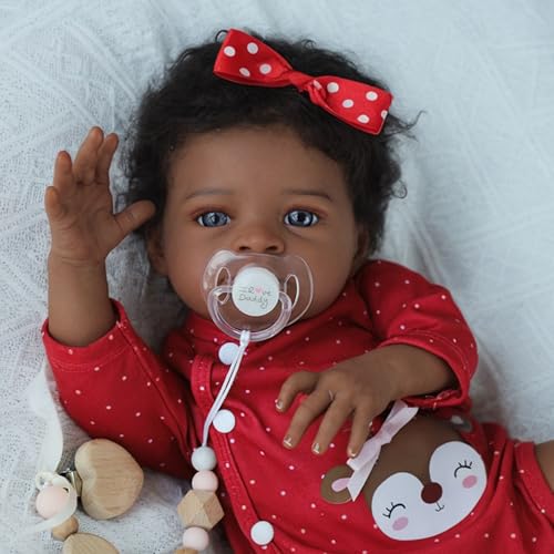 SCOM Reborn Baby Dolls Black Girl 20 Inch African American Realistic Newborn Girl Doll Lifelike Weighted Soft Body Christmas Birthday Gift for Kids Age 3 - Image 1