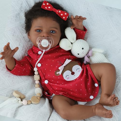 SCOM Reborn Baby Dolls Black Girl 20 Inch African American Realistic Newborn Girl Doll Lifelike Weighted Soft Body Christmas Birthday Gift for Kids Age 3 - Image 5