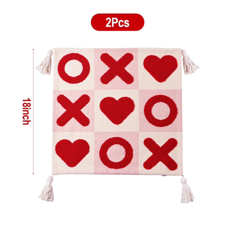 Bunny Chorus Valentines Day Decor Pillow Covers 18x18, 2pcs Red White XOXO Valentine Decorative Throw Pillowcases with Tassels, Romantic Cushion Covers for the Home Living Room Couch Sofa Bed Party Supplies - Image 2