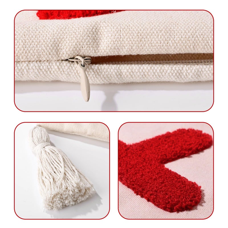 Bunny Chorus Valentines Day Decor Pillow Covers 18x18, 2pcs Red White XOXO Valentine Decorative Throw Pillowcases with Tassels, Romantic Cushion Covers for the Home Living Room Couch Sofa Bed Party Supplies - Image 3