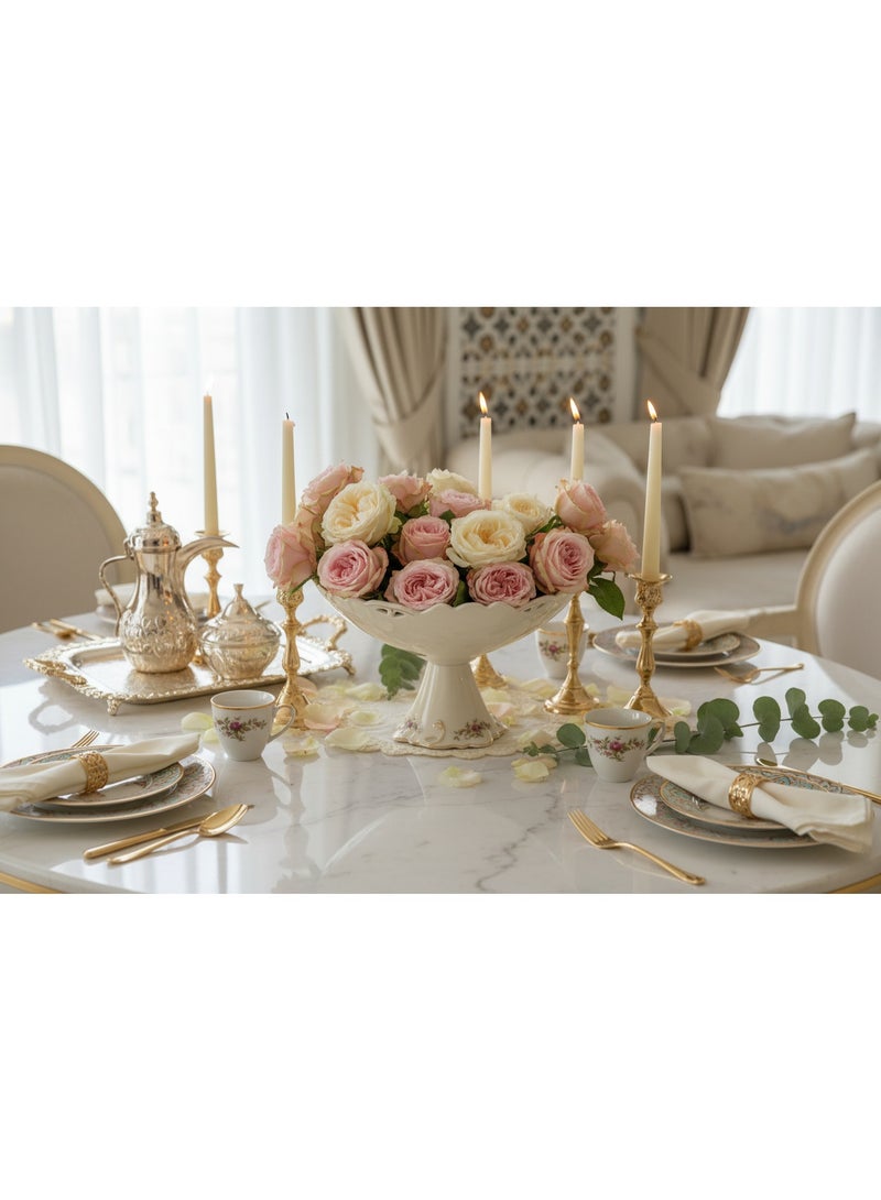 AKDC Angela Premium Round Footed Cream Ceramic Fruit Serving Bowl with Floral Design 30×20 cm Centerpiece Bowl - Image 5