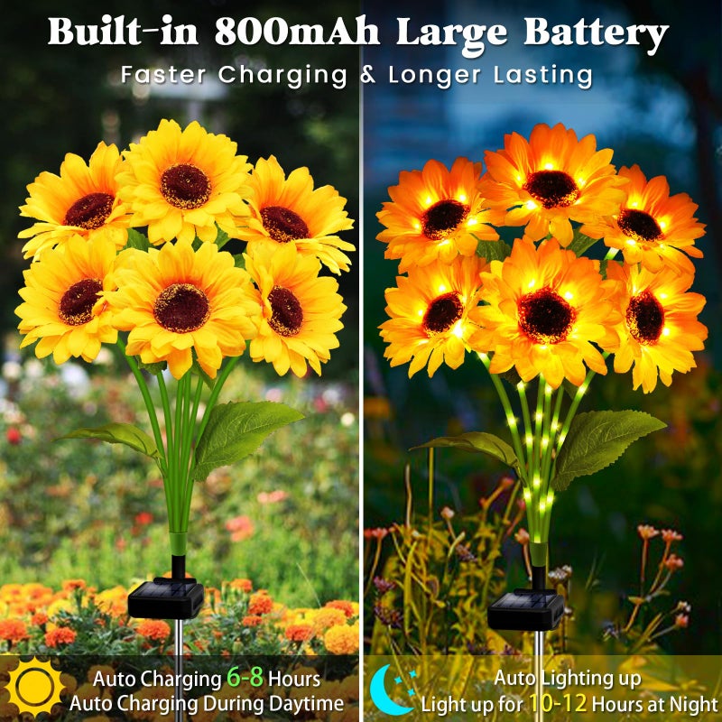 ANGMLN Solar Garden Lights Outdoor, 4 Pack Sunflower Lights with 24 Sunflower, Waterproof 60 Led Garden Fall Decor, Gifts for Mom Grandma, Decorative Solar Flowers for Pathway Patio Yard Flowerbed Decoration - Image 3