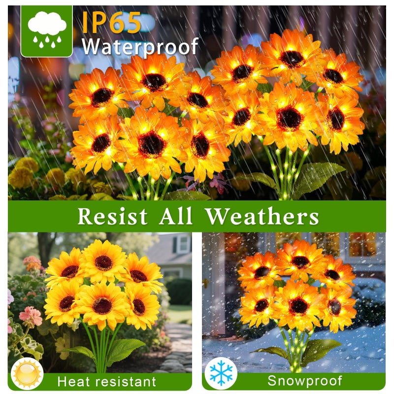 ANGMLN Solar Garden Lights Outdoor, 4 Pack Sunflower Lights with 24 Sunflower, Waterproof 60 Led Garden Fall Decor, Gifts for Mom Grandma, Decorative Solar Flowers for Pathway Patio Yard Flowerbed Decoration - Image 4