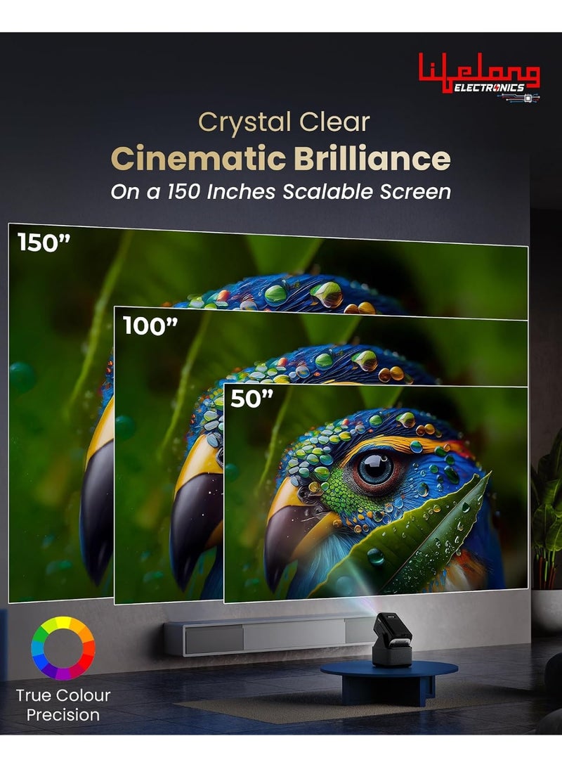 Lifelong Electronics ROAR Projector with 2 Mics | Booming 20W Speakers | Cricket Commentary, Karaoke Party & Room Cinema | 1080P & 4K Ultra HD Support | All Android OTT Apps | Ultra Bright 150” Screen - Image 2