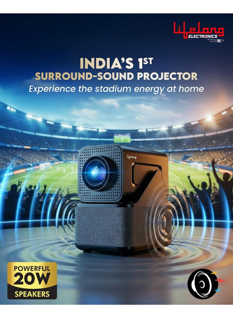 Lifelong Electronics ROAR Projector with 2 Mics | Booming 20W Speakers | Cricket Commentary, Karaoke Party & Room Cinema | 1080P & 4K Ultra HD Support | All Android OTT Apps | Ultra Bright 150” Screen - Image 4