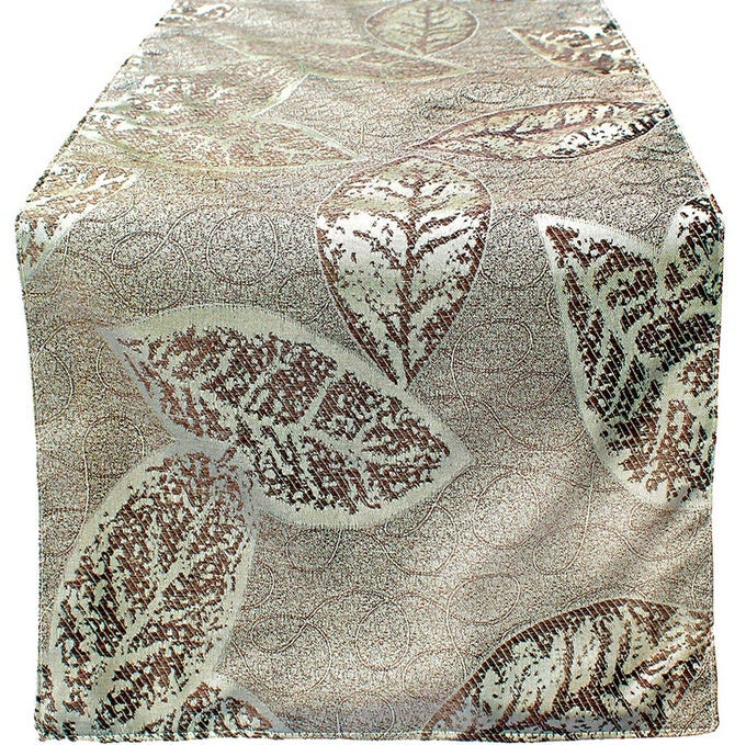 72 TABLE RUNNER DINING ELEGANT SPRINGFALL LEAF PATTERN BEIGEGOLDCREAMSANDOFF WHITE GLAM THANKSGIVING DINNER EASTER DECORATION CHRISTMAS DCOR HOLIDAY PARTY DECORATIONS 13 X 72 INCH