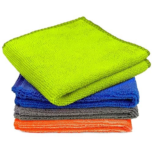 Tukzer Microfiber Cloth - 4 pcs 25X25 cms 280 GSM Cleaning Kit Cloth for Laptop, Monitor, Camera Lens, Binoculars, TV Projector, Electronics (Multi-Color) - Image 1
