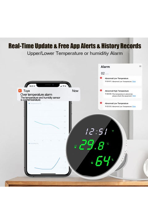 WiFi Thermometer Hygrometer with App Notification Alert, Indoor Temperature Humidity Sensor with LED Backlit Display, Smart Temperature Monitor Compatible for Home Baby Room Reptile Terrarium