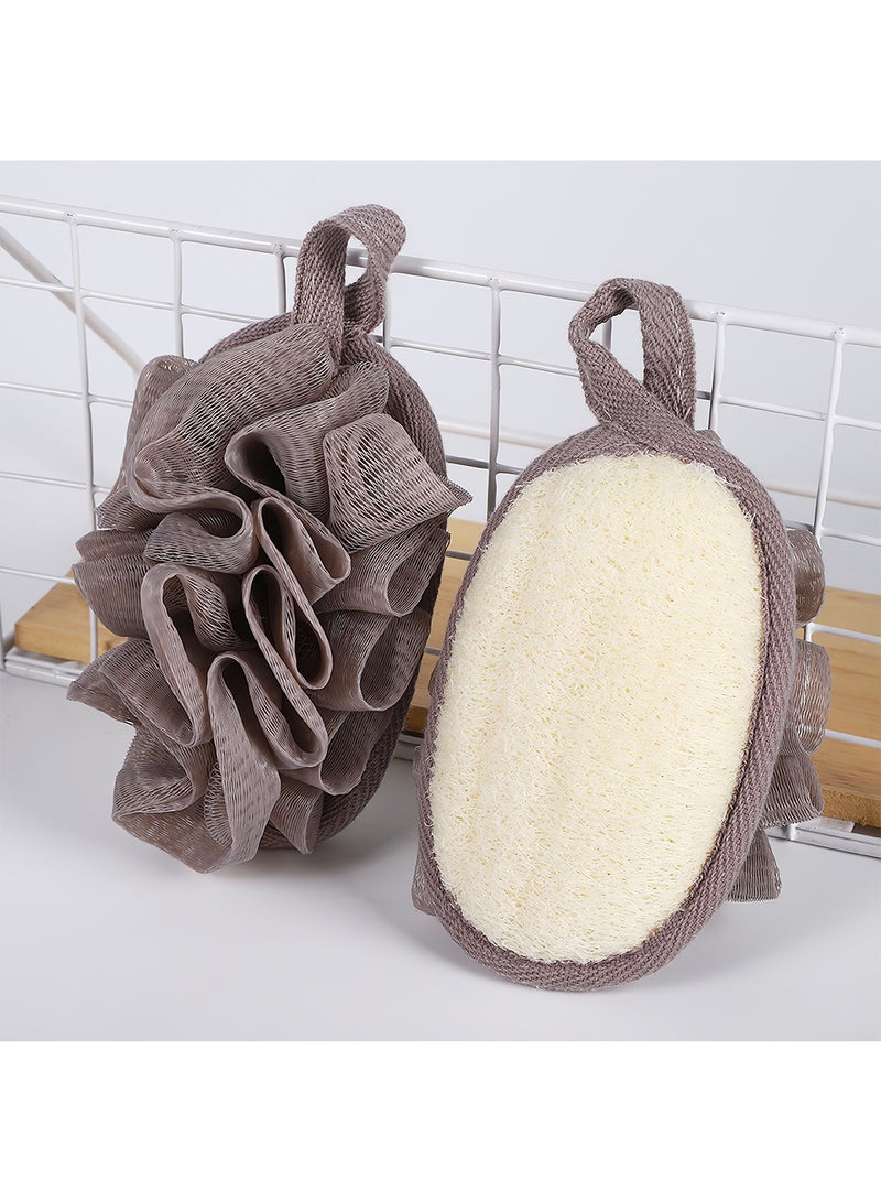 ليفة استحمام، ليف استحمام مزدوج الوجهين مع شبكة، تقشير لطيف، تنظيف عميق، مناسبة للجنسين - رمادي/بيج - Image 2