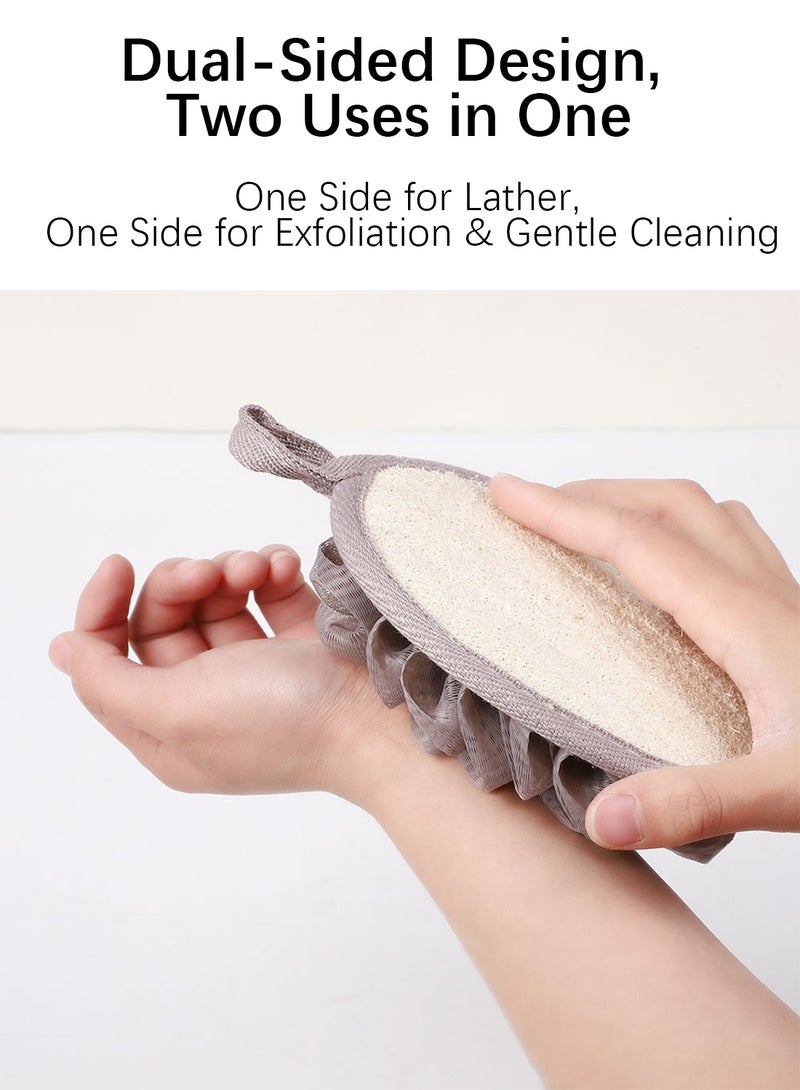 ليفة استحمام، ليف استحمام مزدوج الوجهين مع شبكة، تقشير لطيف، تنظيف عميق، مناسبة للجنسين - رمادي/بيج - Image 3