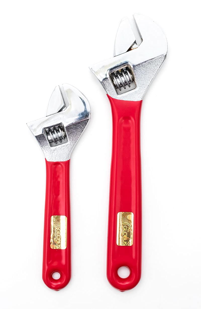 GLOBUS 1455 Forged Adjustable Steel Wrench- (6" and 10", Chrome finish) WITH SOFT PVC GRIP. - Image 1