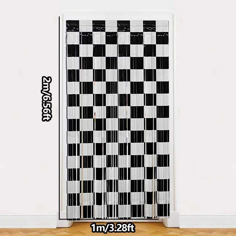 Hipoxa Race Car Birthday Party Streamers Backdrops Decorations, 2 Pcs Checkered Black White Foil Fringe Curtain with Racing Banner Photo Booth Props for Racing Cars One Happy Dude Party Decor Supplies - Image 3