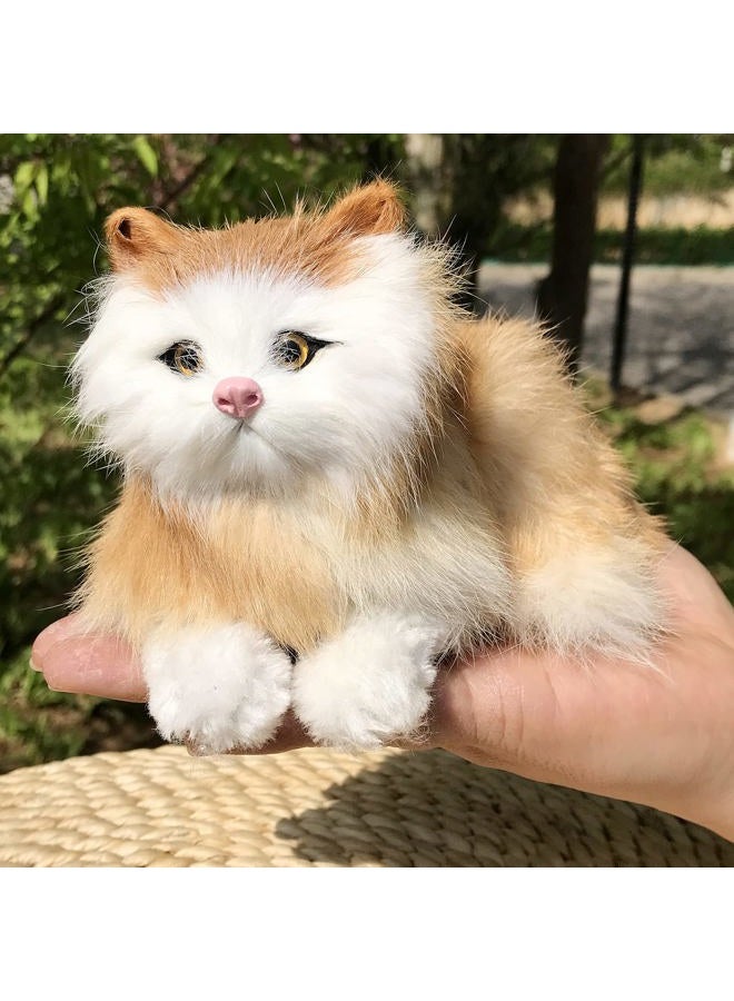 Basuo-9Q Pack of 2 Realistic Furry Baby Cats Figurines Simulation Kittens Home Office Car Decorative Statue/Synthetic Fur Pet Stuffed House Animal Replica/Photo Props/Collectible Gift (Orange+White) - Image 3