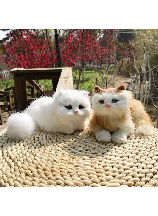 Basuo-9Q Pack of 2 Realistic Furry Baby Cats Figurines Simulation Kittens Home Office Car Decorative Statue/Synthetic Fur Pet Stuffed House Animal Replica/Photo Props/Collectible Gift (Orange+White) - Image 4