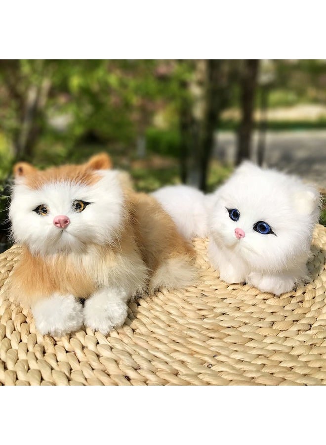 Basuo-9Q Pack of 2 Realistic Furry Baby Cats Figurines Simulation Kittens Home Office Car Decorative Statue/Synthetic Fur Pet Stuffed House Animal Replica/Photo Props/Collectible Gift (Orange+White) - Image 1