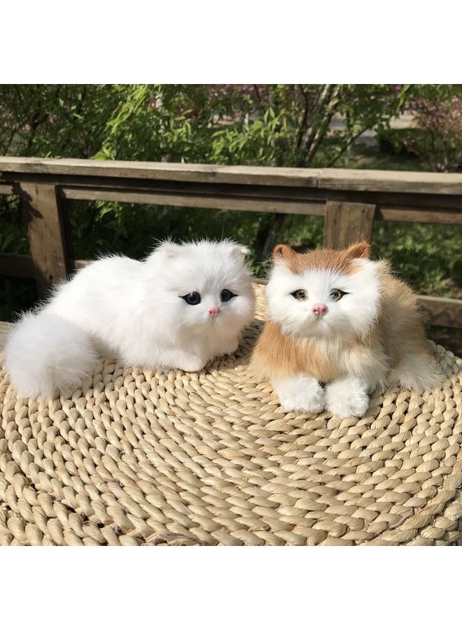 Basuo-9Q Pack of 2 Realistic Furry Baby Cats Figurines Simulation Kittens Home Office Car Decorative Statue/Synthetic Fur Pet Stuffed House Animal Replica/Photo Props/Collectible Gift (Orange+White) - Image 5