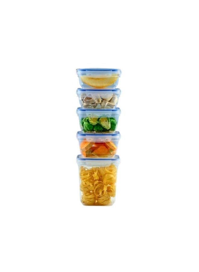 Dunya Plastik 5 Pcs rectangular smart storage set  airtight bpa free food containers for meal prep kitchen storage & freezer use 2×800ml 2×1000ml 1×2100ml clear/blue - Image 1