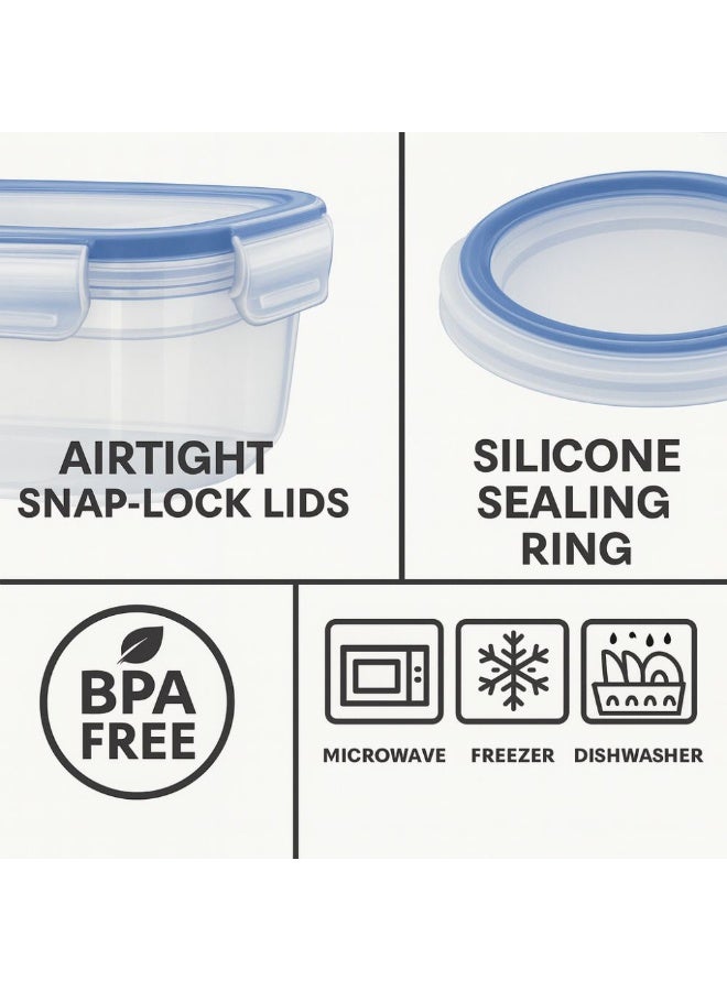 Dunya Plastik 5 Pcs rectangular smart storage set  airtight bpa free food containers for meal prep kitchen storage & freezer use 2×800ml 2×1000ml 1×2100ml clear/blue - Image 2