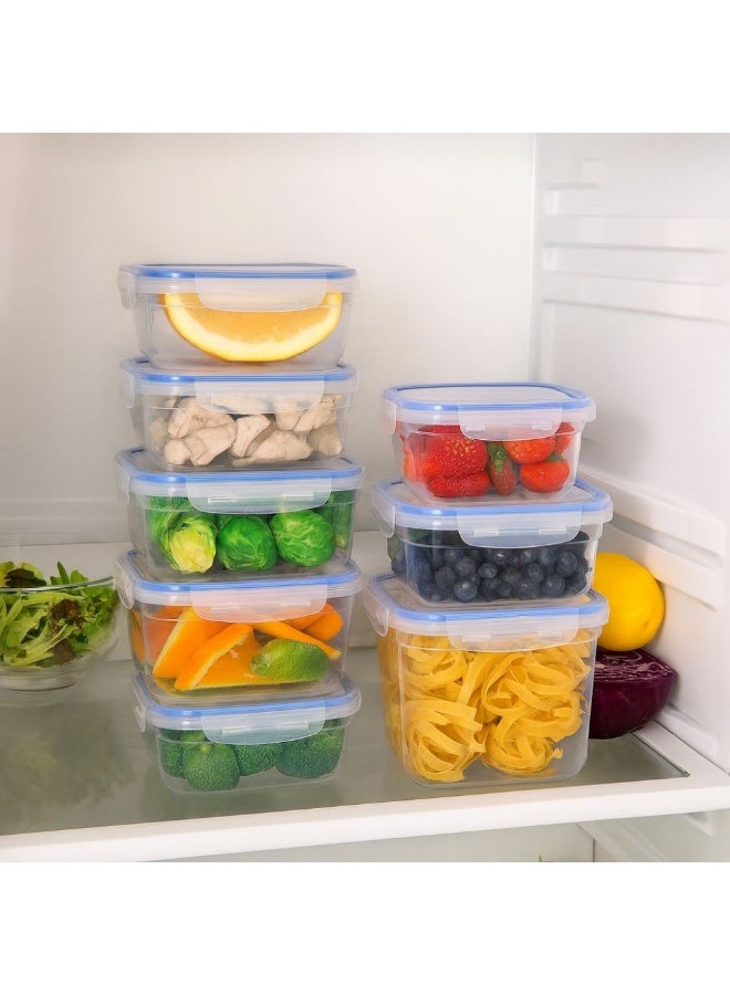 Dunya Plastik 5 Pcs rectangular smart storage set  airtight bpa free food containers for meal prep kitchen storage & freezer use 2×800ml 2×1000ml 1×2100ml clear/blue - Image 4