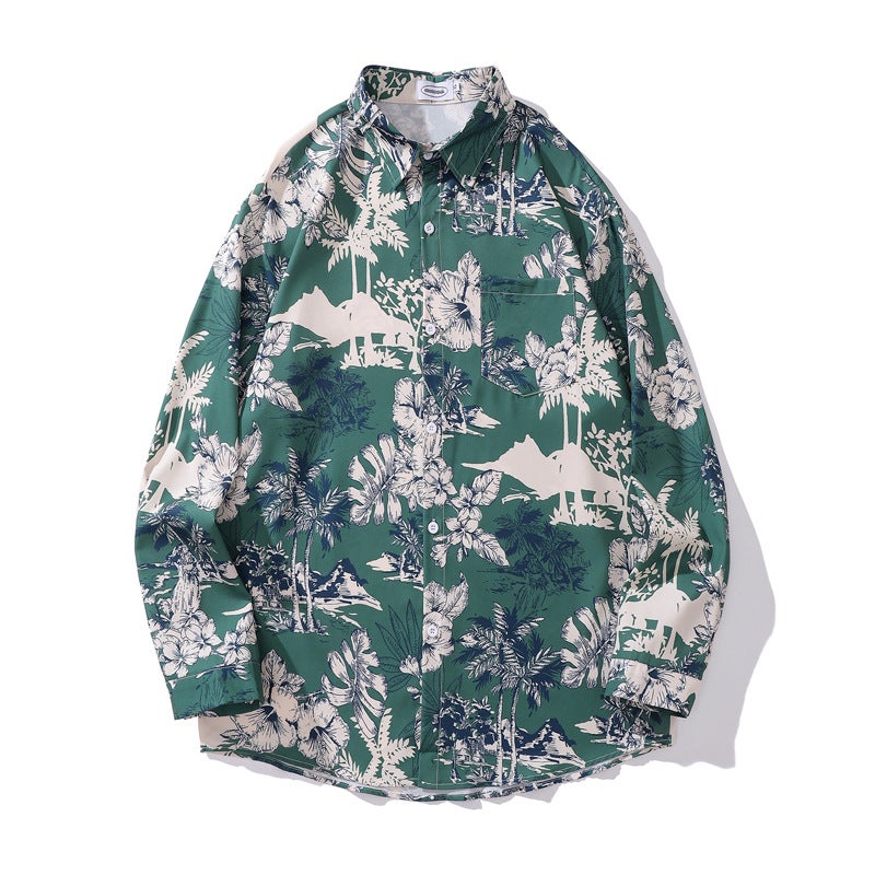 Pu Shuai Japanese Retro Design Hawaiian Floral Long-Sleeved Shirt Couple Hong Kong Style Casual Long-Sleeved Coat For Men And Women - Image 1