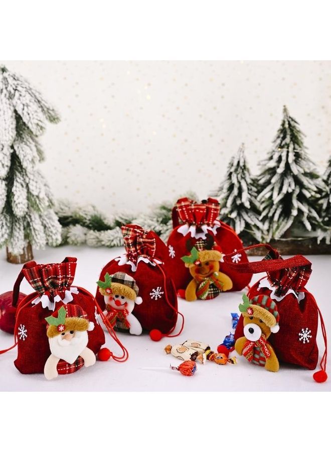 NIBEMINENT 5-Piece Linen Striped Decoration Supplies Portable Candy Bag Multicolour - Image 5