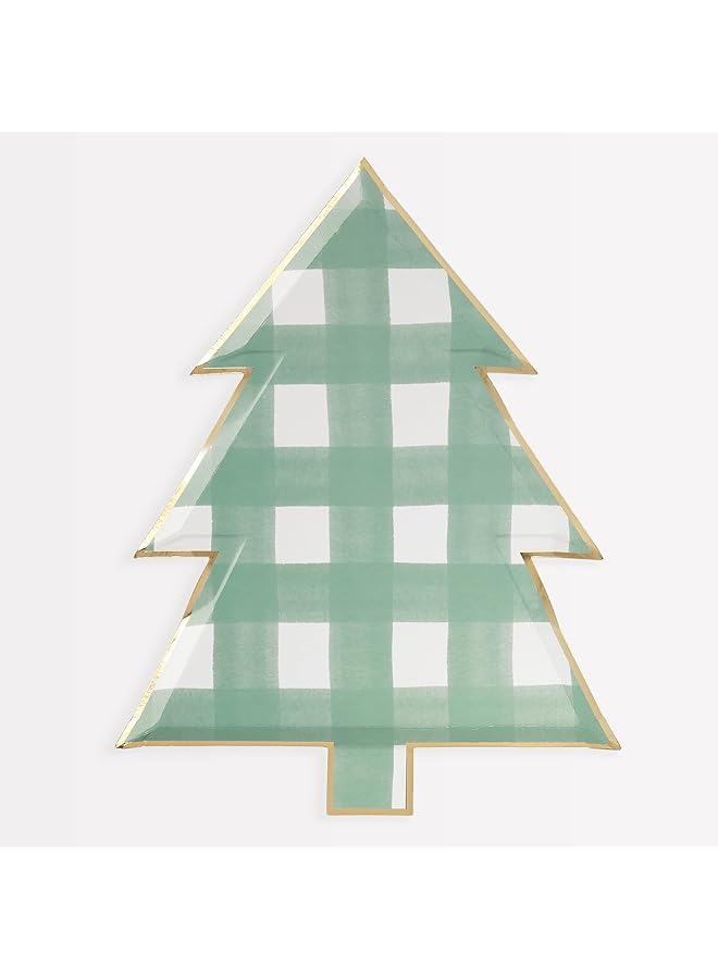 Meri Meri Green Gingham Tree Plates Pack Of 8 - Image 1