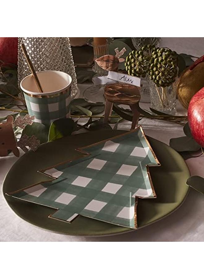 Meri Meri Green Gingham Tree Plates Pack Of 8 - Image 2
