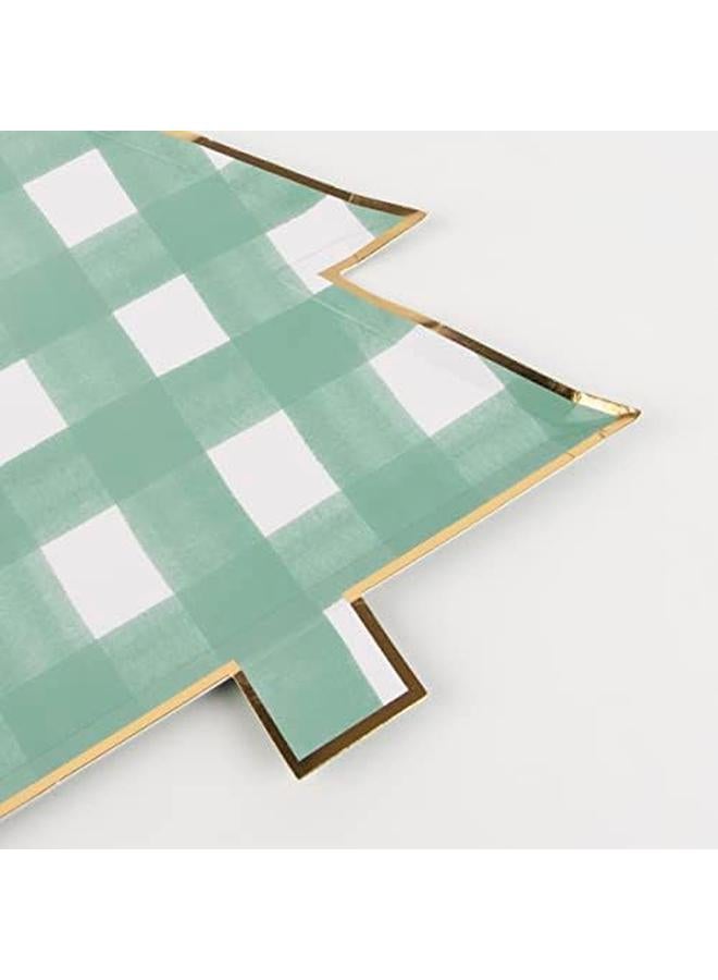 Meri Meri Green Gingham Tree Plates Pack Of 8 - Image 3