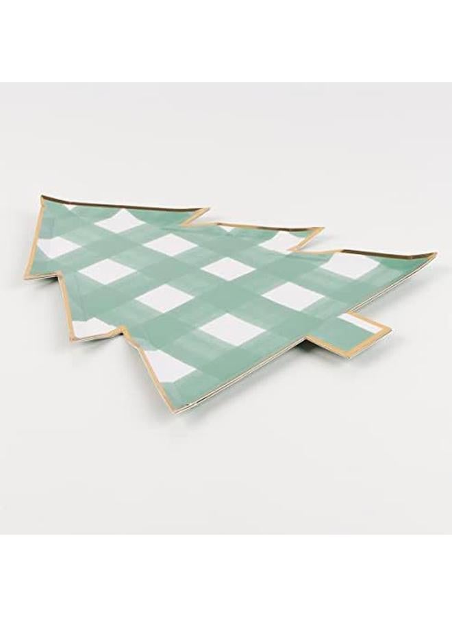 Meri Meri Green Gingham Tree Plates Pack Of 8 - Image 4