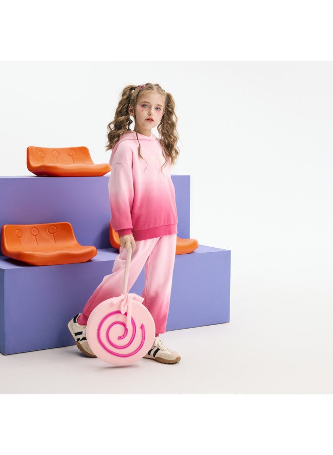 مكد 【أعلى + بنطلون】 mqd مجموعة هودي رياضية للفتيات بنات الأطفال الكبار بخريف حلو وبارد بتدرج صبغ مرتب - Image 4