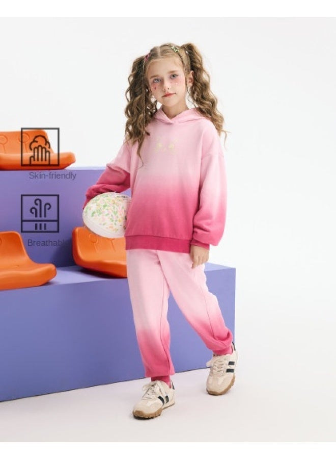 مكد 【أعلى + بنطلون】 mqd مجموعة هودي رياضية للفتيات بنات الأطفال الكبار بخريف حلو وبارد بتدرج صبغ مرتب - Image 1