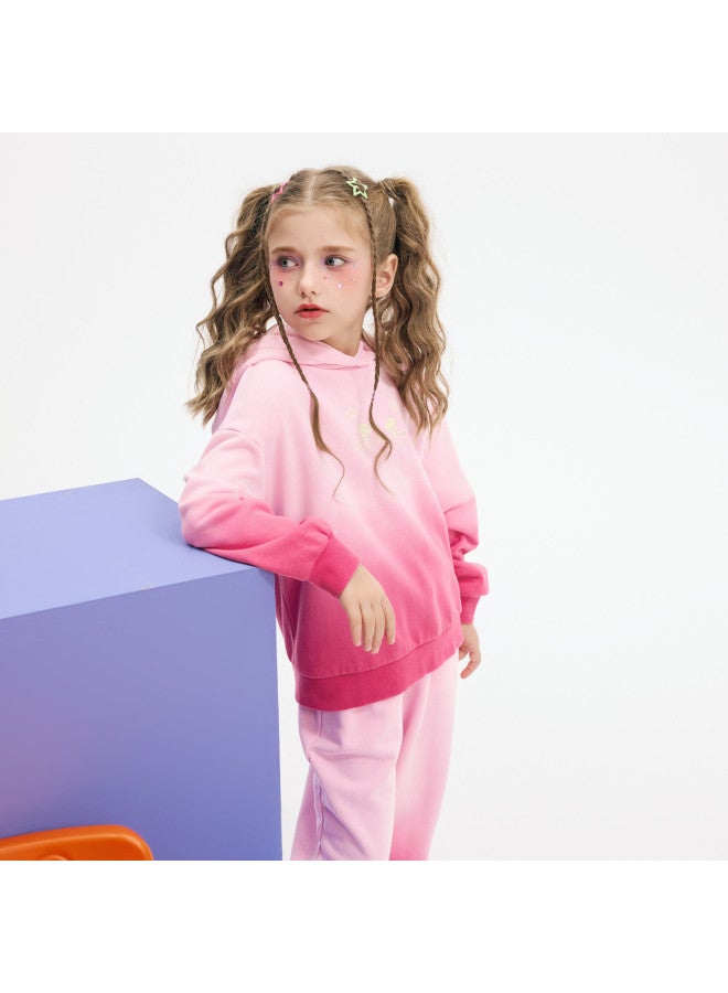 مكد 【أعلى + بنطلون】 mqd مجموعة هودي رياضية للفتيات بنات الأطفال الكبار بخريف حلو وبارد بتدرج صبغ مرتب - Image 3