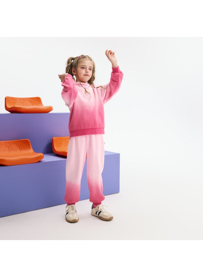 مكد 【أعلى + بنطلون】 mqd مجموعة هودي رياضية للفتيات بنات الأطفال الكبار بخريف حلو وبارد بتدرج صبغ مرتب - Image 2