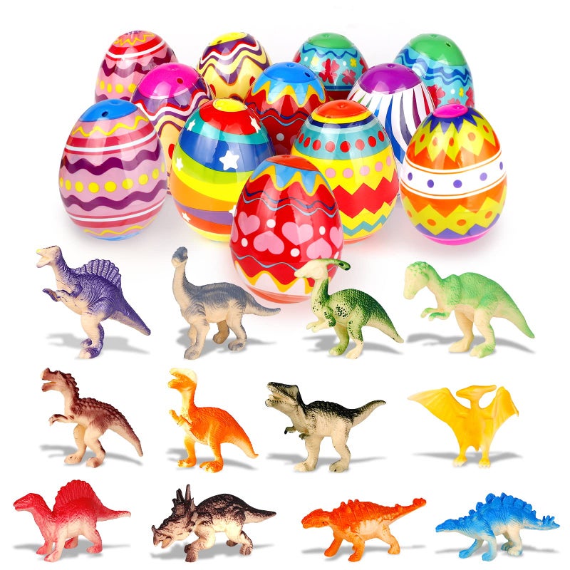 Tinabless Prefilled Easter Eggs with Dinosaur Toys 12 Pack Easter Eggs for Kids Easter Basket Stuffers Egg Hunt Party Favors Classroom Prizes for Boys and Girls - Image 3