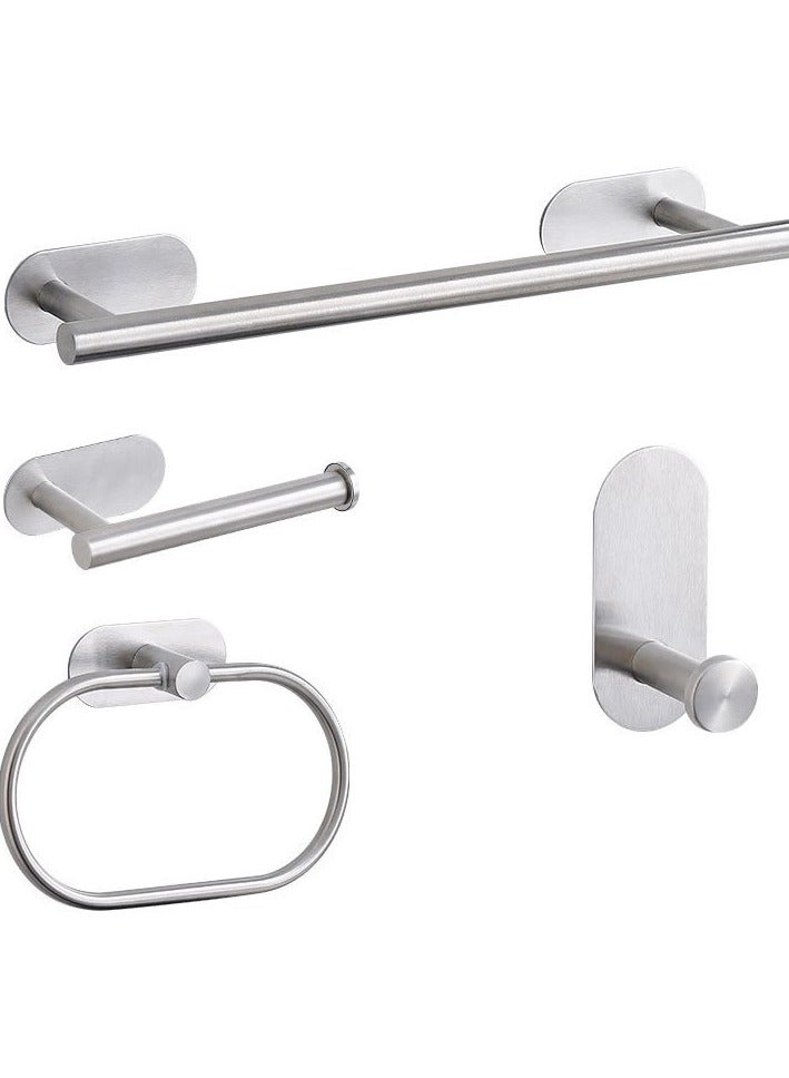 4 Pcs Matte Black Bathroom Hardware Set,Wall Mounted Stainless Steel Towel Bar Set Including 16in Towel Bar, Adhesive Toilet Paper Holder, Towel Ring, Hooks, No Drill  - Image 1